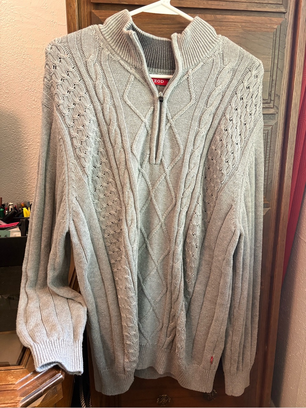 Izod Men's Light Gray Cable Knit Quarter-Zip Sweater NWT